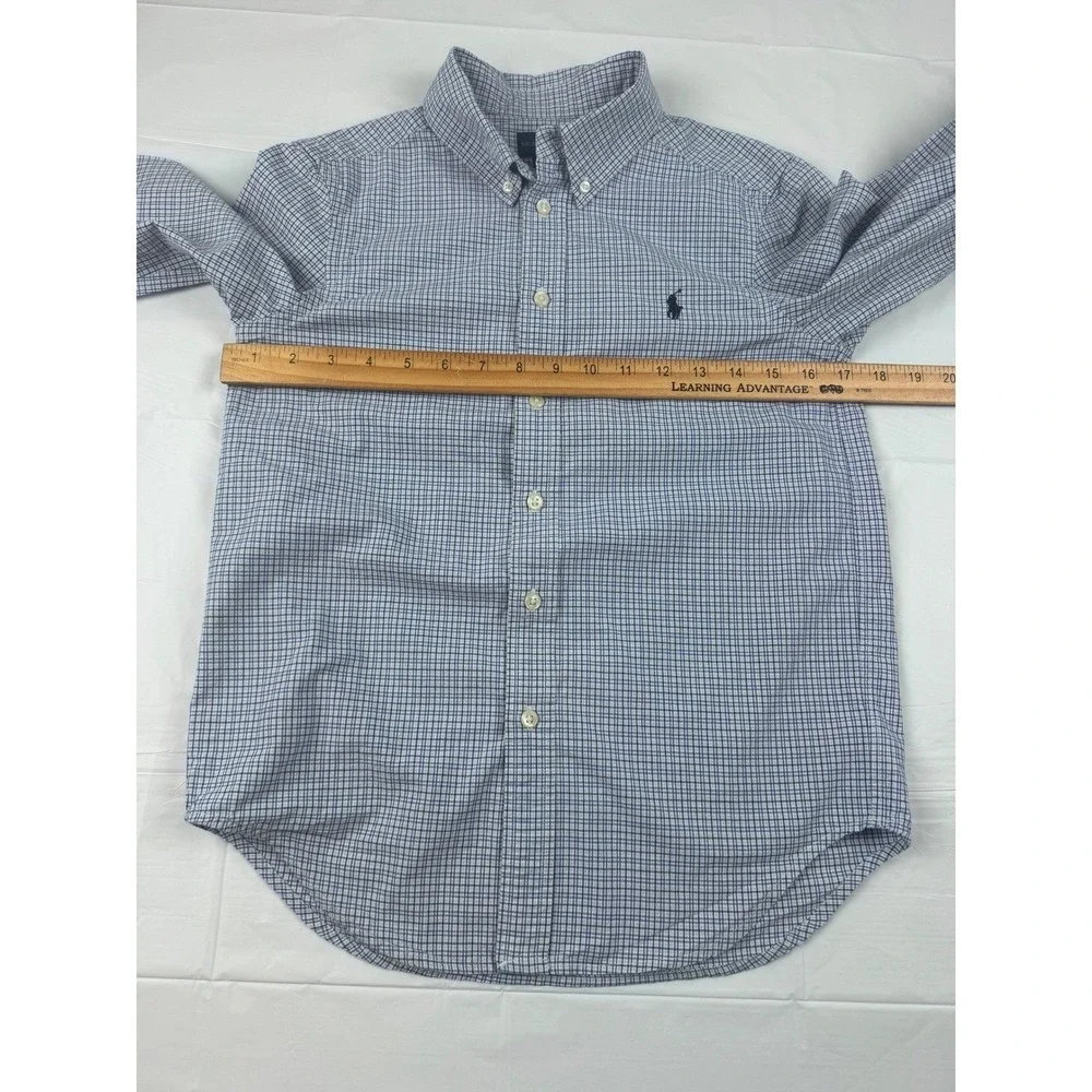 Ralph Lauren Boys Blue White Plaid Button Down Shirt Size M 10-12 Long Sleeve